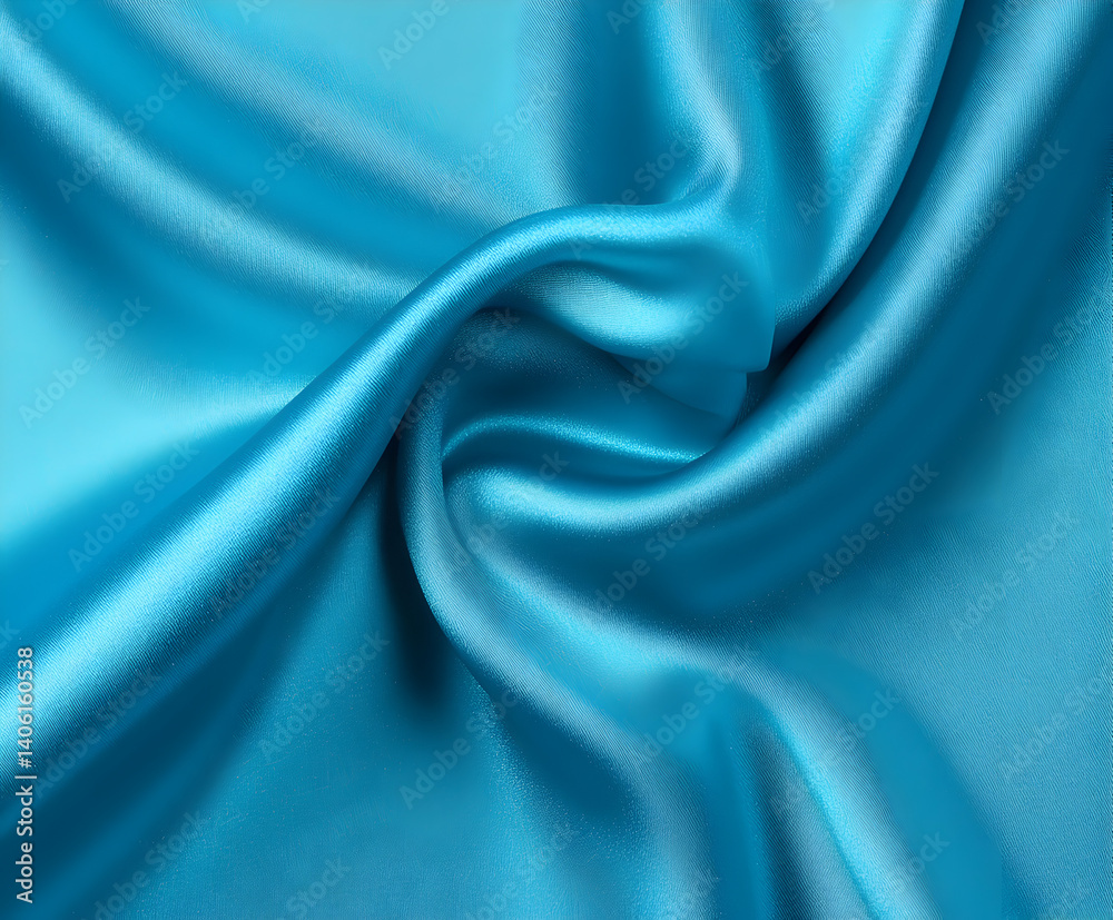 Obraz premium Wrinkled blue satin fabric with a glossy surface for textile visuals, luxury branding, or elegant digital mockups