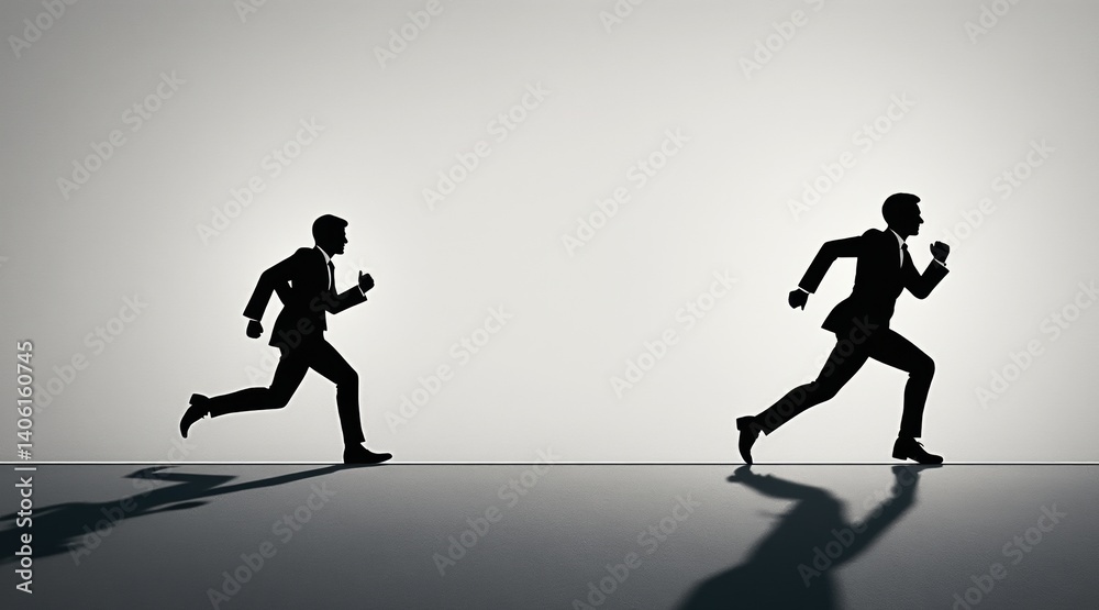 Silhouettes of two men running in business suits. Silhouettes of two men running in business suits.