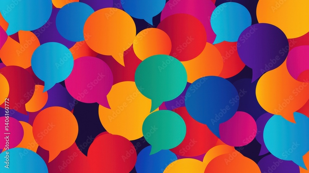 Colorful collection of speech bubbles creating an abstract visual display in a vibrant and dynamic design, perfect for communication concepts and modern art representations Colorful collection of speech bubbles creating an abstract visual display in a vibrant and dynamic design, perfect for communication concepts and modern art representations