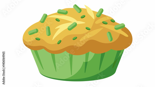 A homemade banana muffin packed with shredded zucchini and topped with a sprinkle of cinnamon for a sneaky way to add more veggies into a childs diet.. Vector illustration