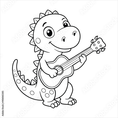 Cute Dinosaur Playing Guitar Coloring Page