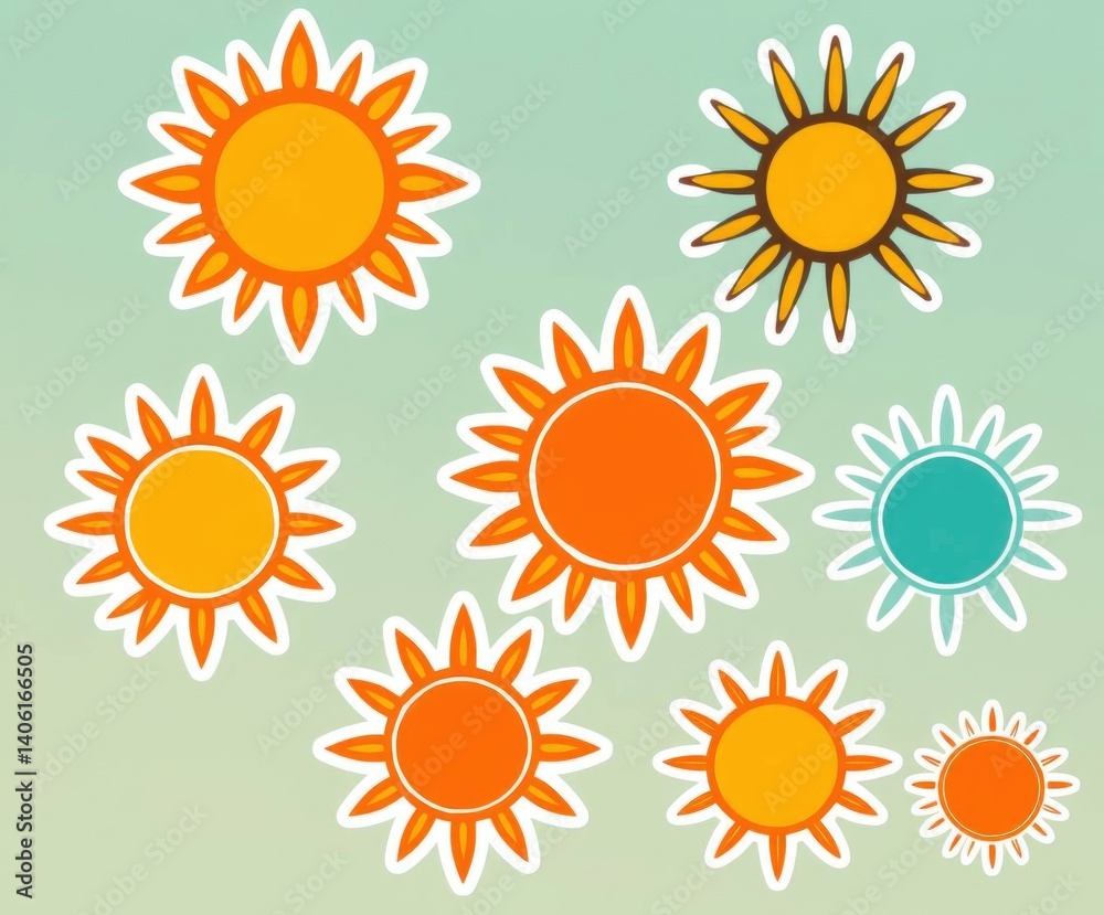Colorful Sun Stickers on a Soft Gradient Background Colorful Sun Stickers on a Soft Gradient Background