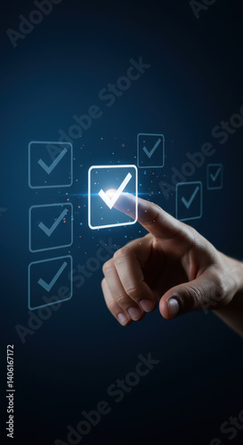 Task Management: Hand Clicking Digital Checklist for Productivity & Compliance | Approval, Workflow, Choices, Decision-Making, & Action