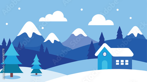 winter landscape with house and mountains