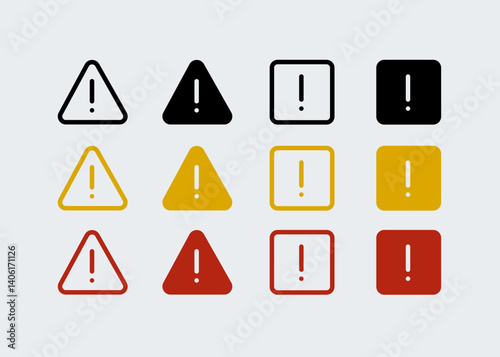 Warning, precaution, attention, alert icon, set exclamation mark in triangle shape. Exclamation marks. Caution alarm set