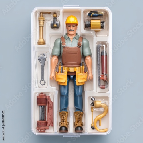 Plumber action figure in packaging with tool belt and accessories