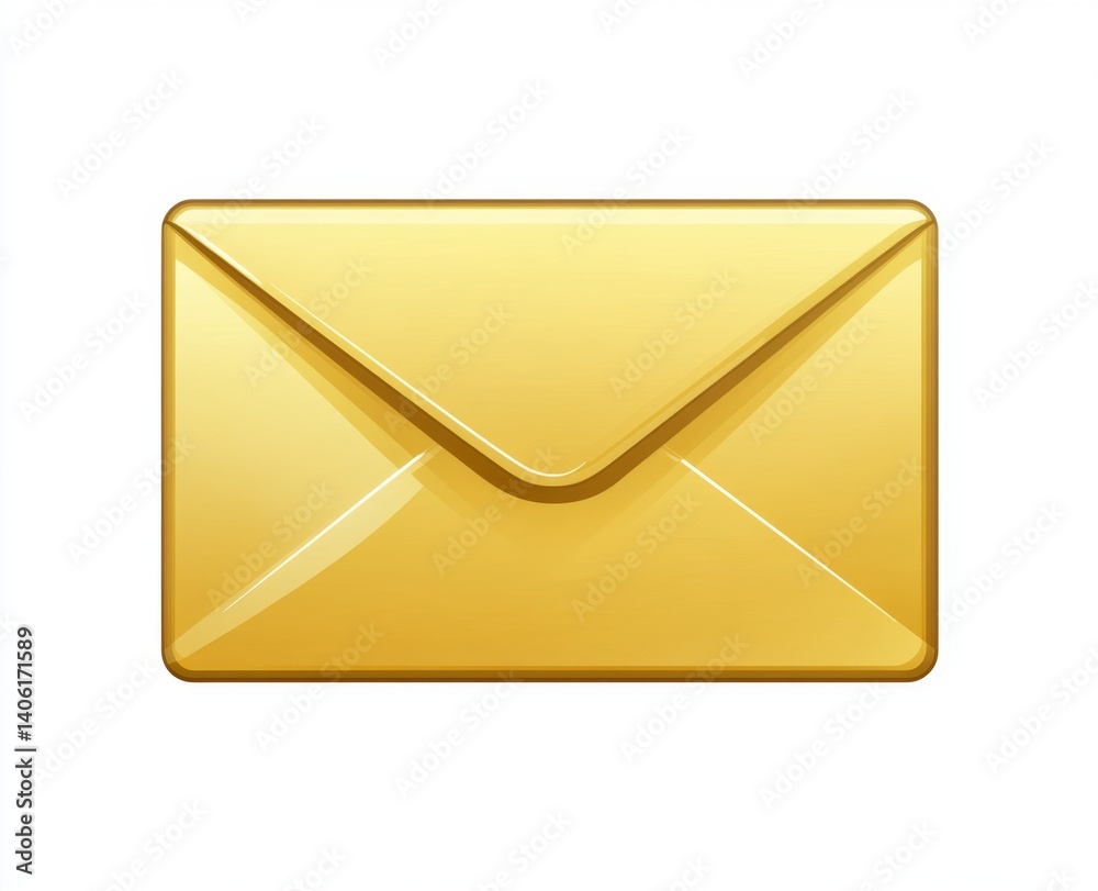 Golden envelope icon, digital communication, white background, website design Golden envelope icon, digital communication, white background, website design