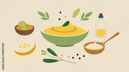 A demonstration of how to make a simple yet satisfying hummus dip using chickpeas olive oil and a hint of garlic.. Vector illustration