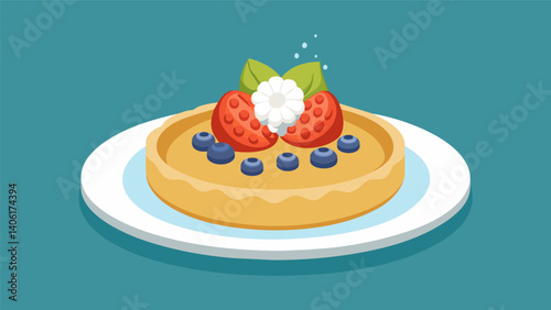 A mini Dutch pancake topped with powdered sugar and fresh fruit a nod to the sweet treats in the Netherlands.. Vector illustration