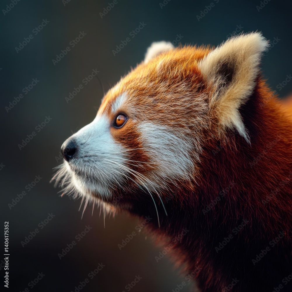 Obraz premium Red panda profile with diffused lighting and negative space