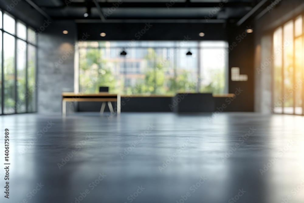 Modern Office Space with Concrete Floor and Large Window Modern Office Space with Concrete Floor and Large Window
