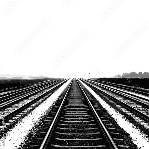 Multiple railroad tracks in black and white perspective view
