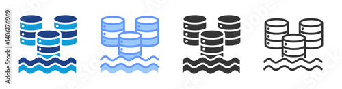 Data Lake icon set multiple style collection