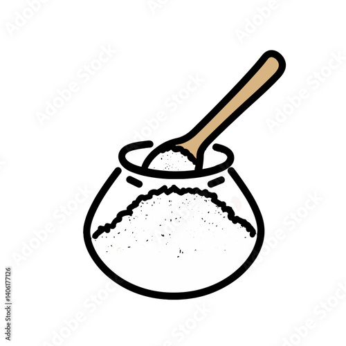 Line art sugar bowl with a wooden spoon scooping sugar  icon 
