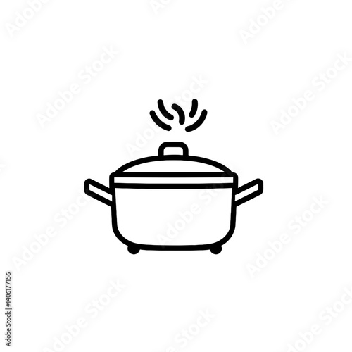 Simple black outline of a steaming cooking pot with lid and handles icon