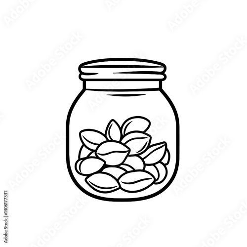 Jar of nuts icon in black and white outline style

