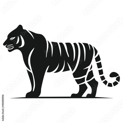 Tiger Logo - Minimalist Flat Simple Black Silhouette Logogram for Brand Identity
