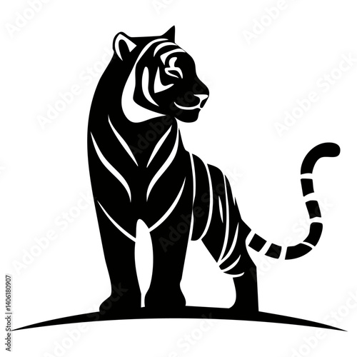 Tiger Logo - Minimalist Flat Simple Black Silhouette Logogram for Brand Identity
