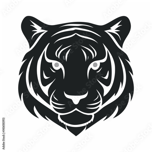 Tiger Logo - Minimalist Flat Simple Black Silhouette Logogram for Brand Identity

