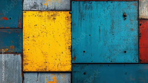 Colorful Wooden Planks in Blue, Yellow, and Red Textures and Patterns