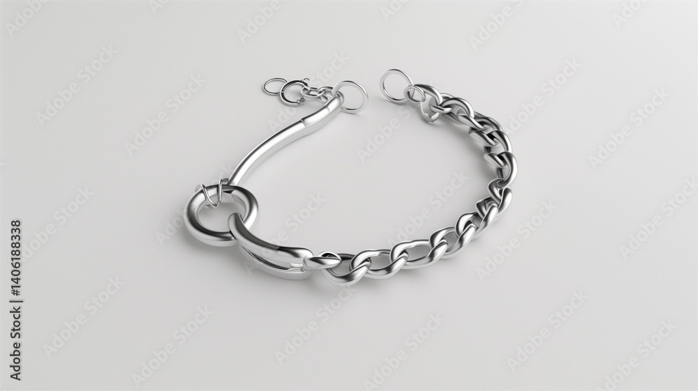 Obraz premium Photorealistic image of a silver bracelet on a white background