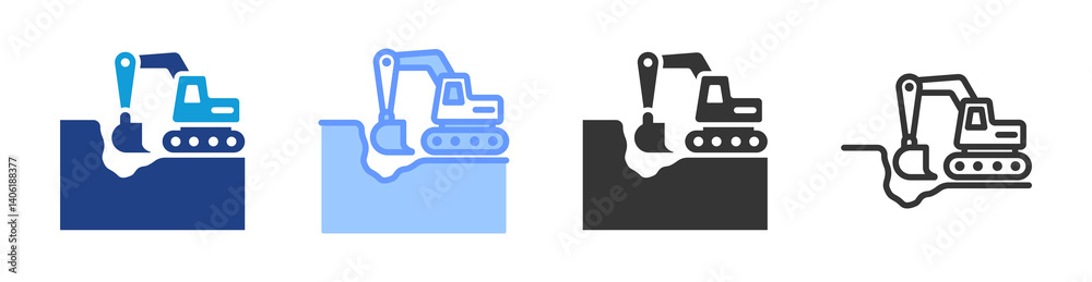 Excavation icon set multiple style collection Excavation icon set multiple style collection