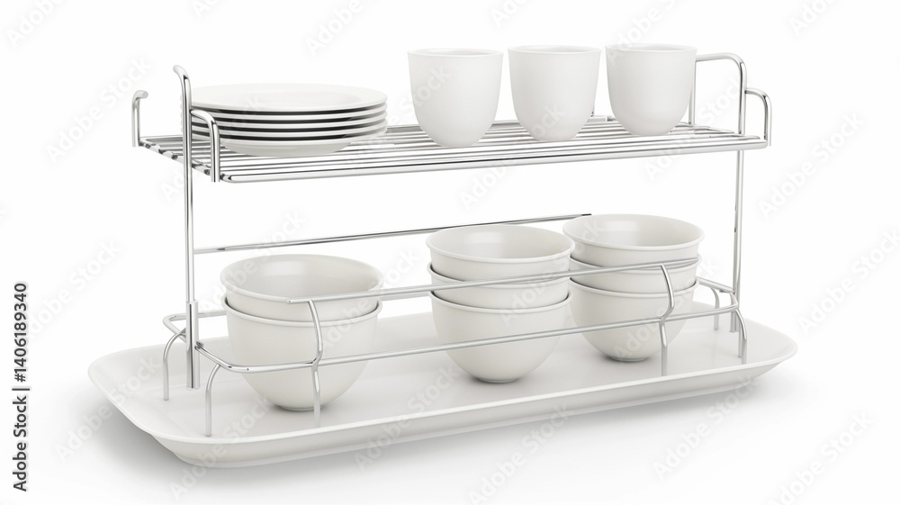 Photorealistic image of a magnetic kitchen rack with stackable trays on a white background Photorealistic image of a magnetic kitchen rack with stackable trays on a white background