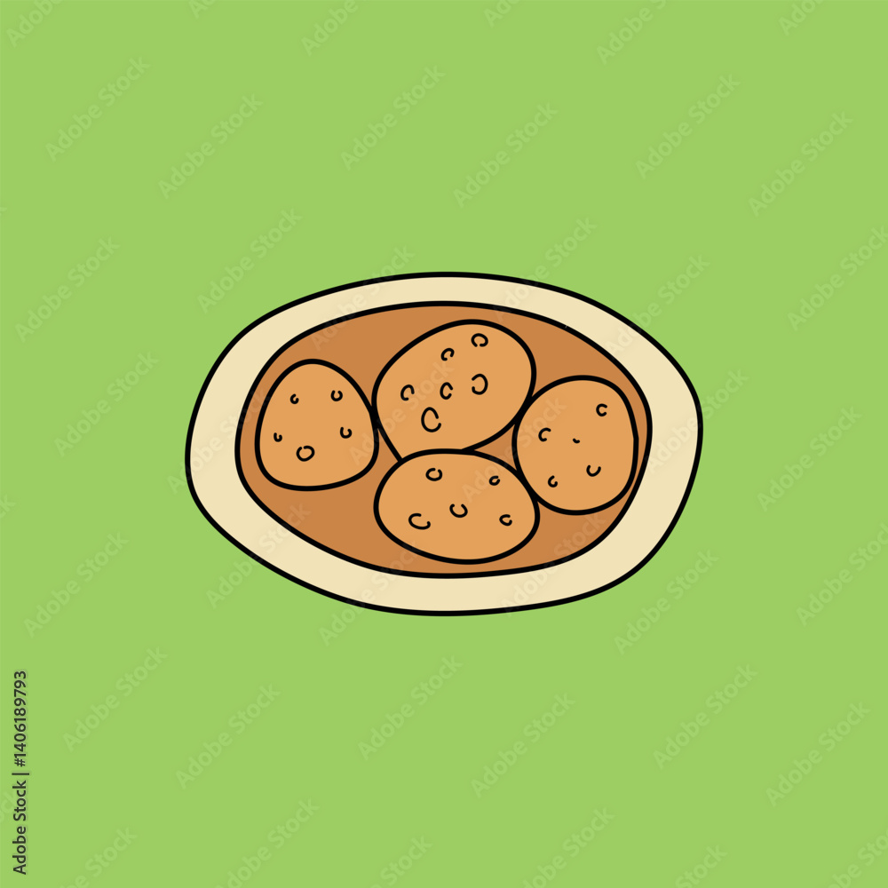 Fototapeta premium Serving Falafel in a Dish Illustration on Green Background for Menu Art