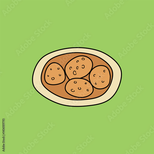 Serving Falafel in a Dish Illustration on Green Background for Menu Art