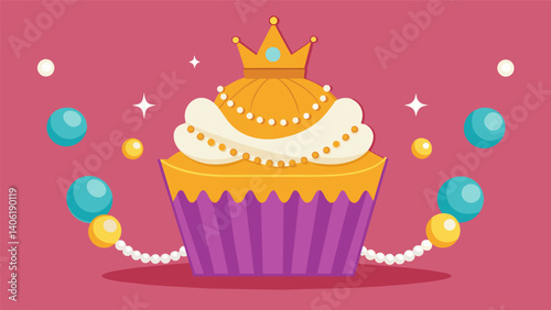A cupcake decorating party fit for royalty complete with gold dragees and edible pearls fit for a king or queen.. Vector illustration