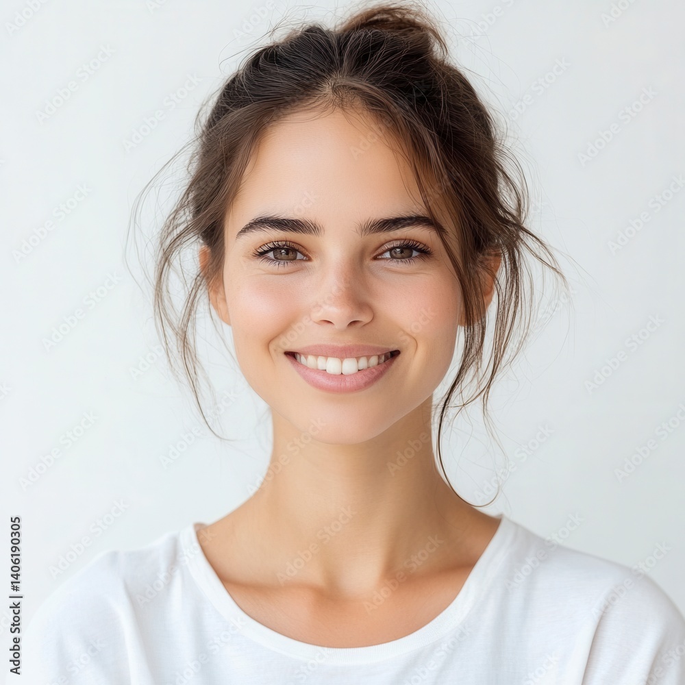 Radiant Young Woman's Portrait: Smiling, Natural Beauty, Simple Elegance Radiant Young Woman's Portrait: Smiling, Natural Beauty, Simple Elegance