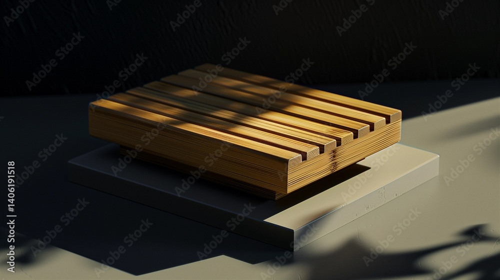 Photorealistic image of a bamboo soap holder with grooves Photorealistic image of a bamboo soap holder with grooves