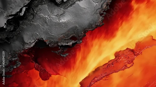 Abstract Lava Flow Close-Up with Textured Black and Fiery Red Surface