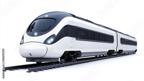 Modern High-Speed Train on Tracks with Streamlined Design and Futuristic Appearance in Isolated Background