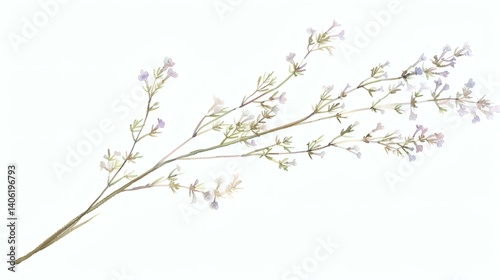 Delicate lavender stem painted with watercolor, featuring intricate details and a serene, natural aesthetic on white