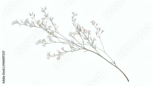 Delicate White Dried Flowers Branch Isolated on White Background