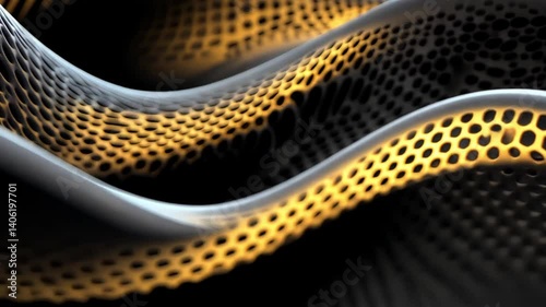 Abstract Patterns in Black and Gold Wave Forms with 3D Effect