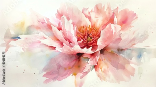 Fototapeta Naklejka Na Ścianę i Meble -  Delicate Pink Peony Watercolor Painting with Floral Beauty and Artistic Expression