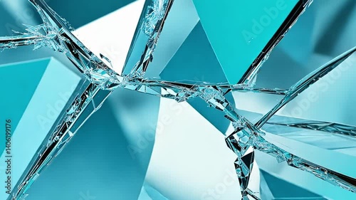 Broken Glass Fragment on Blue Background in Abstract Design