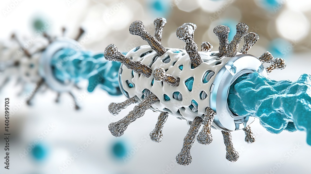 Fototapeta premium Microscopic 3D Render of Virus Structure Nanorobotics Biomedical Science Cellular Biology