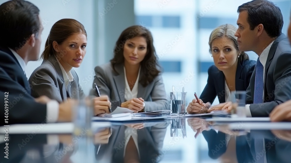 A group of professionals collaborating at a conference table, discussing a new project strategy. A group of professionals collaborating at a conference table, discussing a new project strategy.