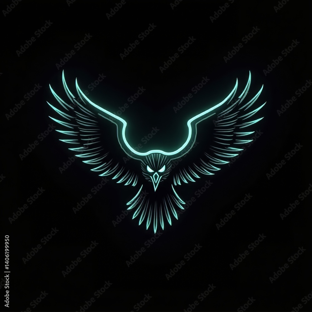 Obraz premium Futuristic Cybernetic Hawk Illustration with Neon Accents