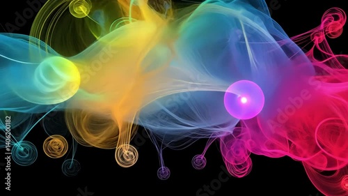 Colorful Abstract Swirls of Smoke Art on Black Background