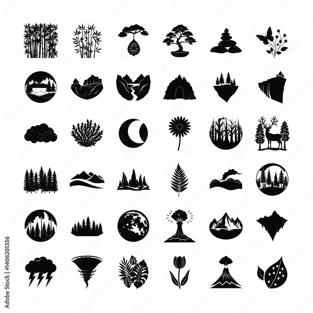 Fototapeta premium Nature Silhouette Collection of Mountains and Trees