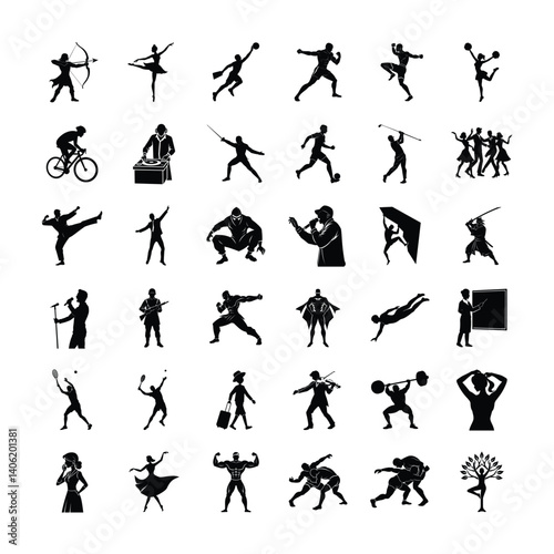 Silhouette Icons of Athletes Dancers Fighters and Singers