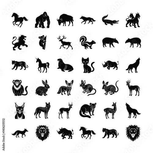 Jungle and Fantasy Animal Silhouettes of Wild Beasts