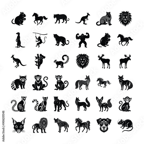Lions Monkeys Foxes and Wild Animal Silhouette Set