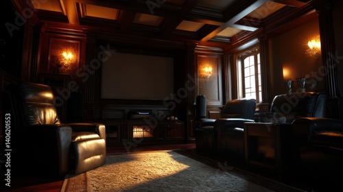 Wallpaper Mural A cozy home theater with plush seating and a large screen for movie nights   Torontodigital.ca