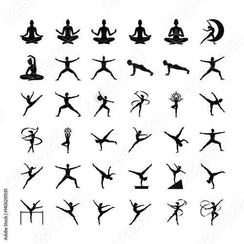 Yoga and Gymnastics Silhouettes of Women in Fitness
