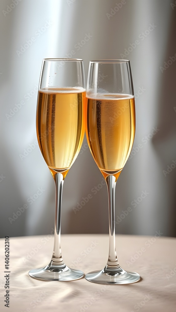Two elegant glasses filled with beverages, showcasing a sophisticated and celebratory moment, with soft lighting and a clean background, perfect for toasts and elegant gatherings
